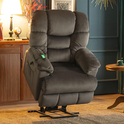 MCombo Triple Motor Power Lift Recliner Chair Sofa with Power Adjustable Headrest for Elderly People, Infinite Position, Fabric 7630 (Brown)