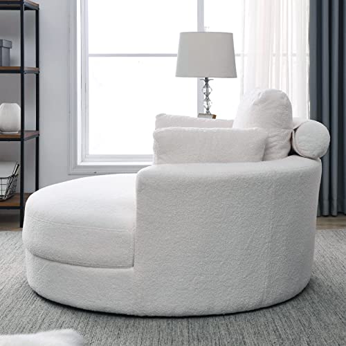 42.9" Oversized Swivel Accent Barrel Linen Tufted Upholstered Sofachair W/3 Pillows, Comfy Leisure Lounge Club Round Armchair Cozy Sofa & Chair for Home Apartment Office Hotel Living Room, Orange