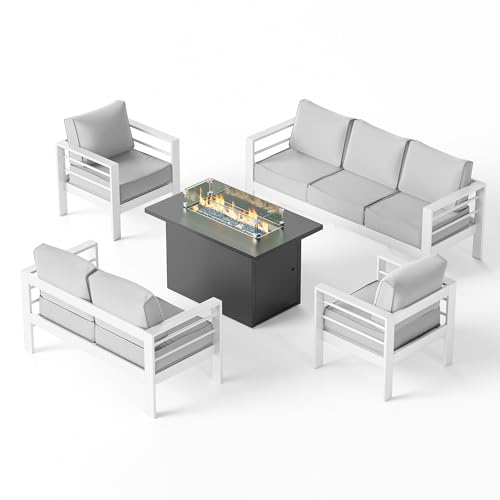 UDPATIO 8 Piece Aluminum Patio Furniture Set, Oversized Modern Outdoor Furniture Set with Olefin Fabric Cushion for Patio Deck Backyard, Dark Grey(with Waterproof Covers)