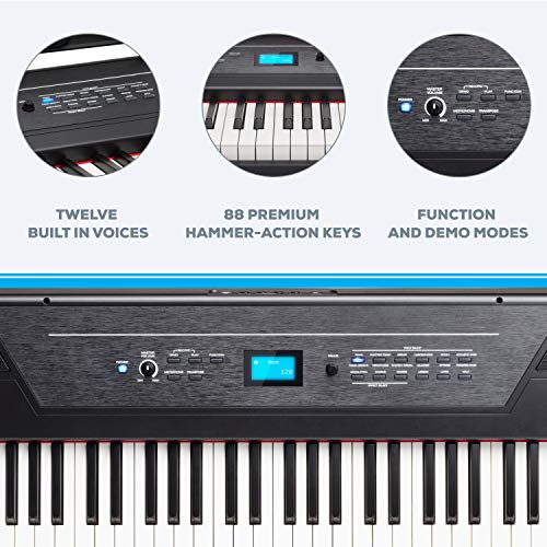 Alesis Recital Pro - 88 Key Digital Piano Keyboard with Hammer Action Weighted Keys, 2x20W Speakers, 12 Voices, Record and Lesson Mode, FX and Display