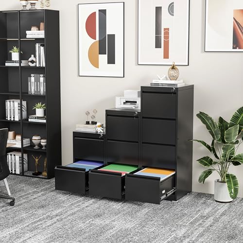 INTERGREAT 4 Drawers File Cabinet with Lock, 18" D Vertical Filing Cabinet for Home Office, Metal Black File Cabinet for Hanging Letter/F4/A4/Legal Folders, Easy Assemble