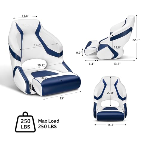 PEXMOR Premium Sport Flip Up Boat Seat Captain Bucket Seat with Boat Seat Cover, Waterproof Boat Captain Chair Aluminum Hinges Stainless Steel Screws Included Captain