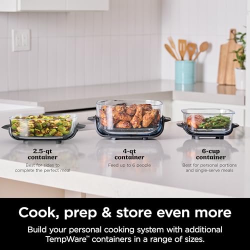 Ninja Crispi Air Fryer, Microwave, Freezer & Dishwasher Safe, Non Toxic Glass Portable Cooking System, 4 QT & 6 Cup Glass Containers with Storage Lids, Easy Meals, Air Fry, Bake, Green, FN101SG