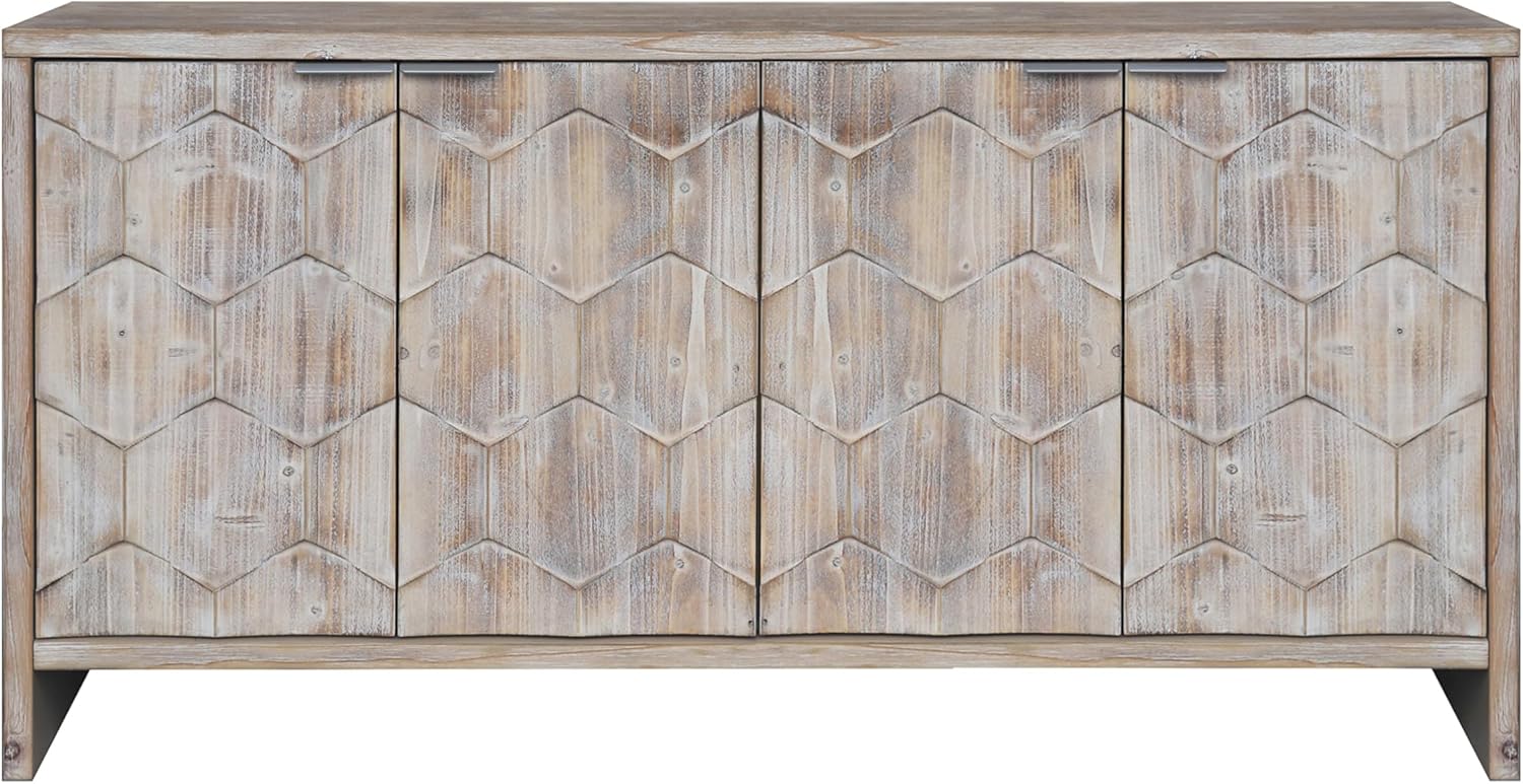 Accent Cabinet Farmhouse Style 4 Door Wooden Cabinet Sideboard Buffet Server Cabinet Storage Cabinet, for Living Room, Entryway, Hallway, Office, Kitchen and Dining Room, Natural Wood Wash