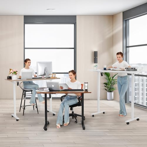farexon Electric Standing Desk 55 x 24In with Charging Station, Stand up Desk with Oversized Mouse Pad, 2 USB Ports & 3 Power Outlets, 4 Caster, 4 Preset Heights Easy to Set（Brown）