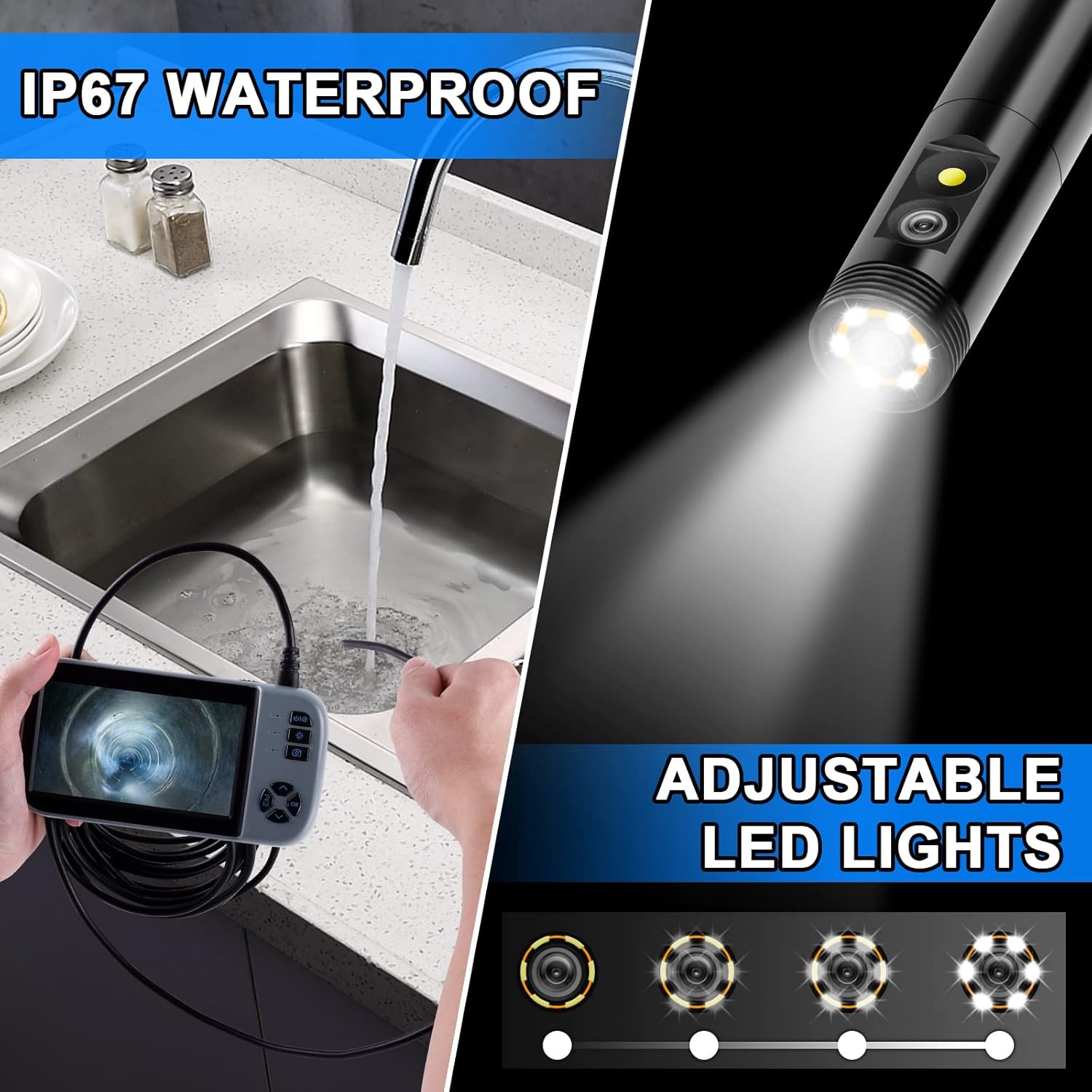 Inspection Camera with Light, 1080P HD Video Plumbing Camera with Dual Lens Endoscope Sewer Camera IP67 Waterproof for Home Wall Duct Pipe (16.5 FT)