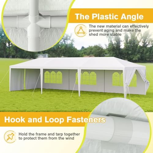 Devoko 10'x30' Heavy Duty White Party Tent - Waterproof Outdoor Wedding Canopy for Backyard, Patio & Events