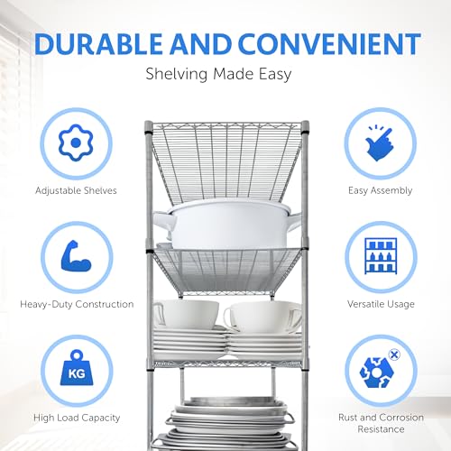 4000 LBS Heavy Duty Wire Rack 48 x 24 x 76, 5-Tier NSF Commercial Rolling Rack with Wheels, Chrome Metal Shelving Unit for Garage, Kitchen, Warehouse, Adjustable Storage Shelf, Crescent