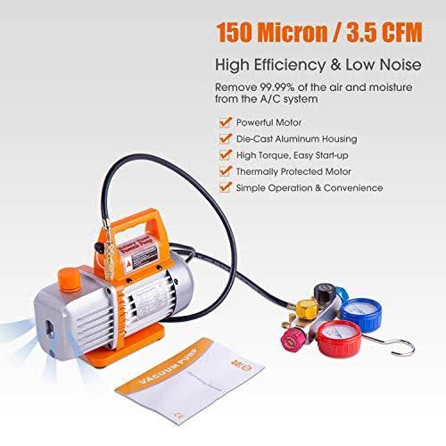 BACOENG Professional Vacuum Pump u0026 Manifold Gauge Set - HVAC A/C Refrigeration Kit - Diagnostic R12 R22 R134A R410A - w/Case