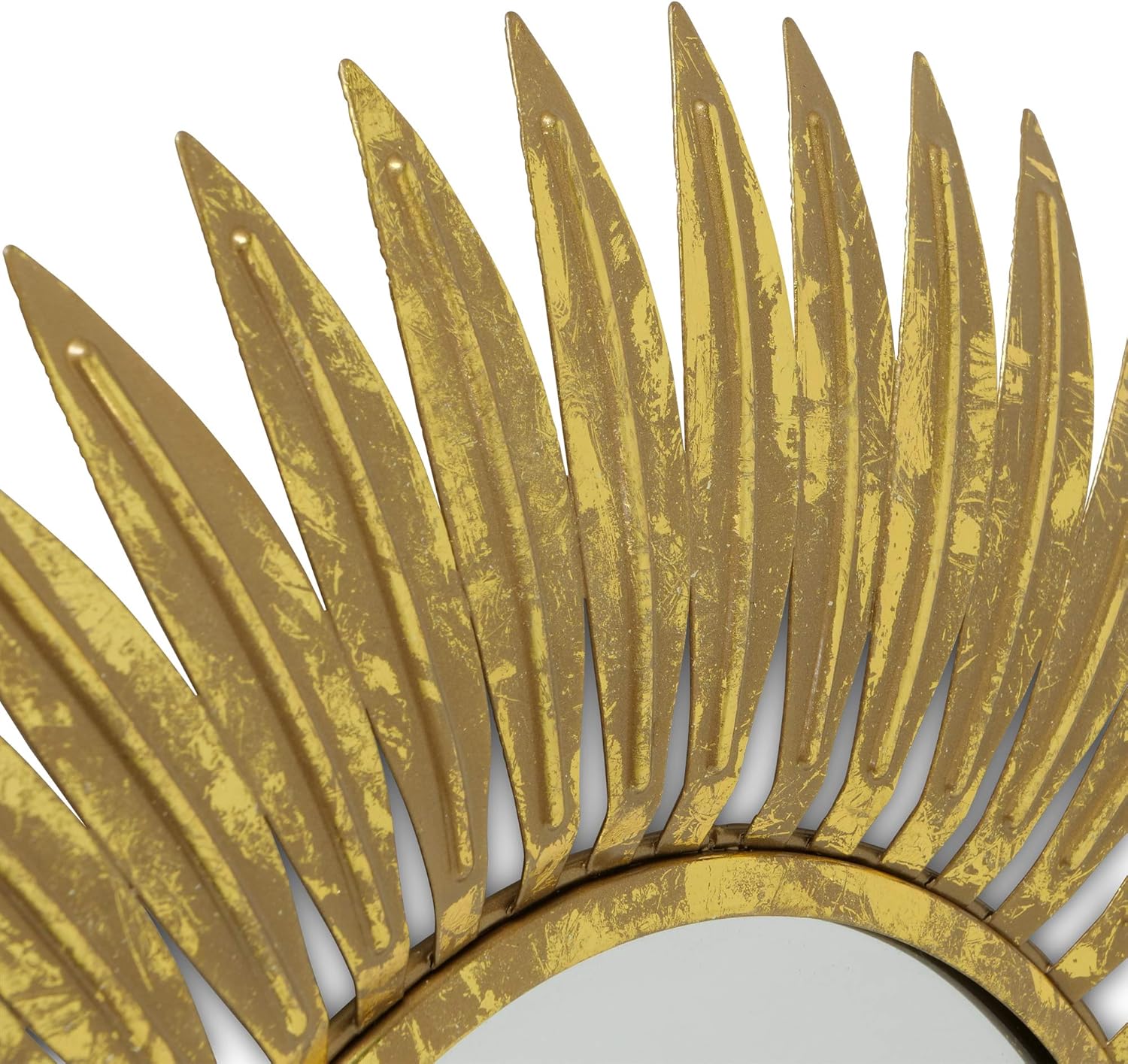 WHW Whole House Worlds Burst Accent Mirror, Brilliant Reflective Glass, Circular, Vintage Style, Golden Gilt Finish Over Metal, Layered Leaf Frame, 19.75 Inches Diameter