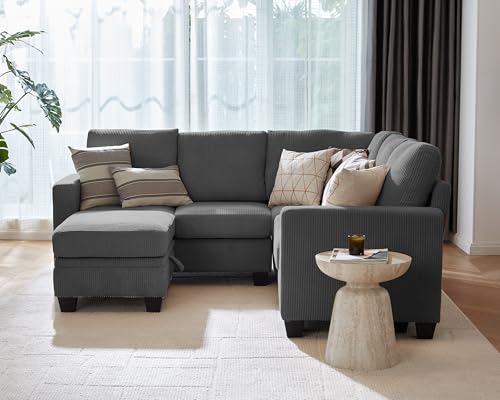 Modular Sectional Couch| Corduroy L Shaped Sleeper Sofa, 10 Seat U-Shape Sofa Bed Convertible Chaise with Storage Ottoman for Living Room Modern Furniture