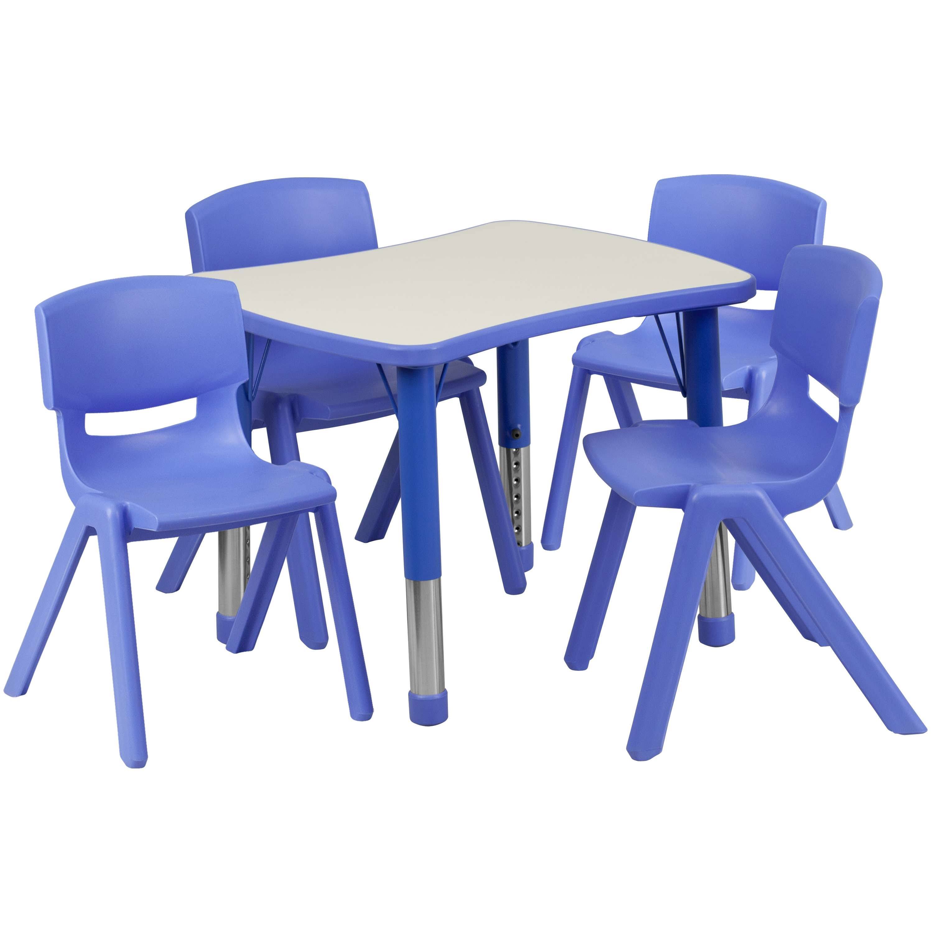 Flash Furniture Adjustable Rectangular Blue Plastic Activity Table Set with 4 School Stack Chairs