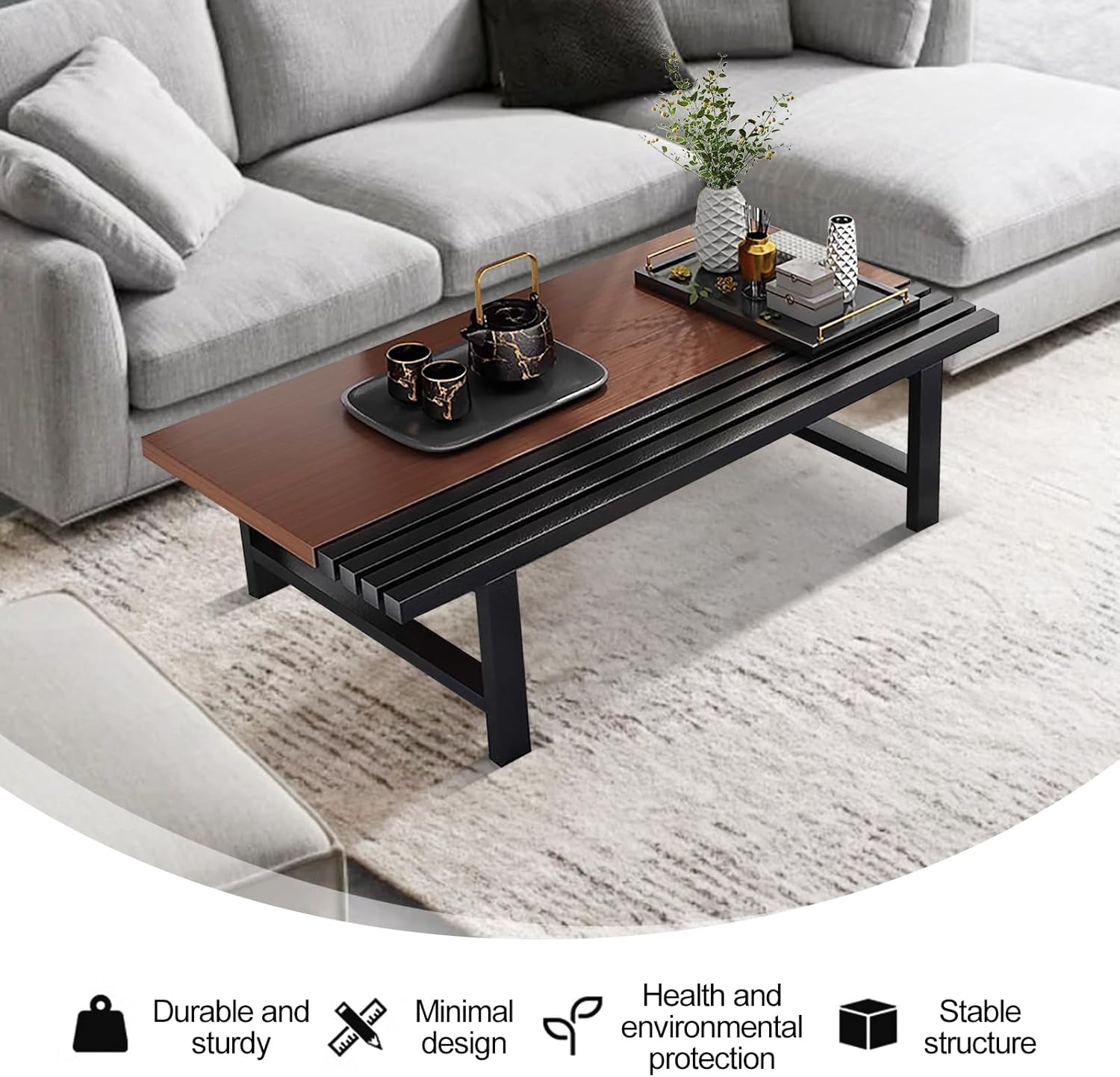 Japanese Floor Table, 39.4in Rectangular Small Coffee Tables for Living Room, Tea Table Low Table for Sitting On The Floor, Rustic Farmhouse Coffee Table for Tatami Dining & Spiritual Practices