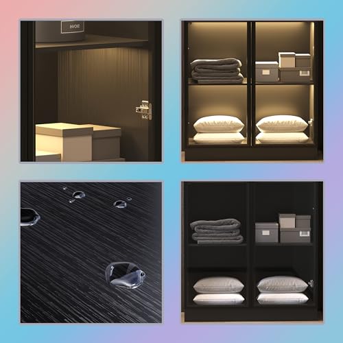 Display Cabinet with Glass Doors & Lights, 3-Tier Storage Cabinet + 2 Drawers Trophy Curio Display, Lighted Bookcase for Home Office, Black…