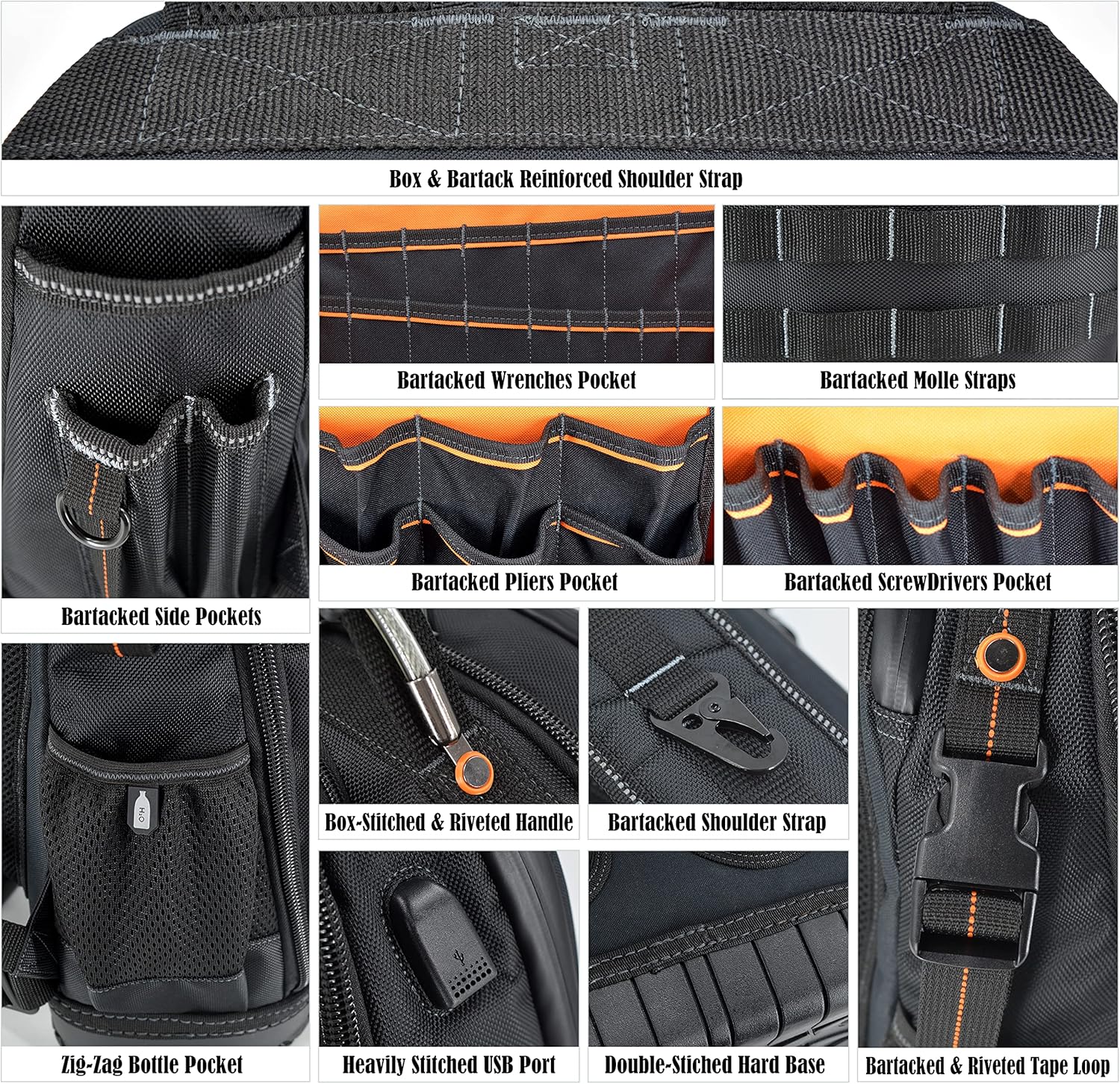 WELKINLAND 77-Pockets Tool backpack, Tool backpack for men, HVAC tool bag backpack, Electricians backpack tool bag, Large electrician backpack, Tool backpack,Tool backpack for construction