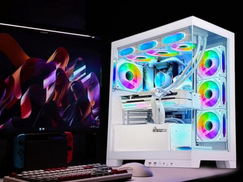 Superview Gaming PC Desktop Computer - AMD Ryzen 7 5700X 3.4GHz, RTX 4060 8G, 32GB DDR4 RAM 3200, 1TB M.2 PCIE + 2TB SATA SSD, 650W PSU, 360mm AIO, 11AC Wi-Fi, Windows 11 Pro 64-bit, White