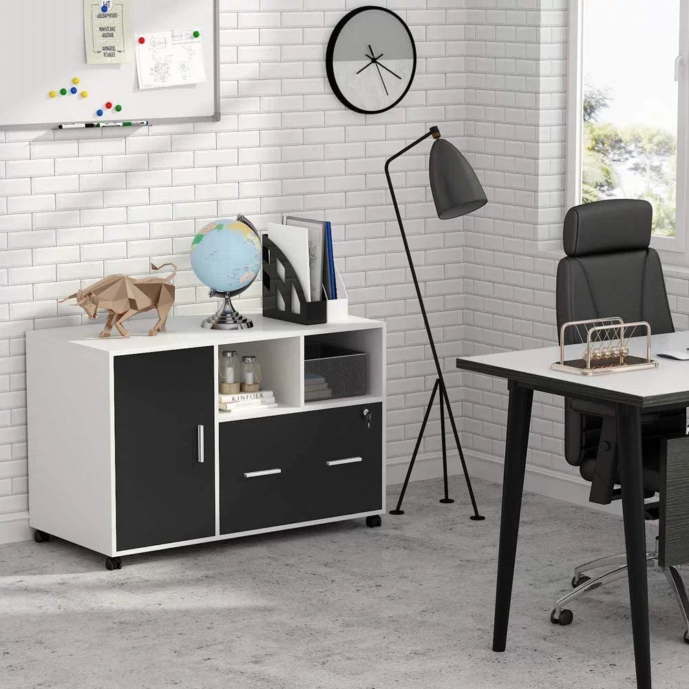 Tribesigns Large File Cabinet with Lock and Drawer, Modern Mobile Lateral Filing Cabinet Printer Stand Legal/Letter / A4 Size with Wheels and Storage Shelves for Home Office(White)