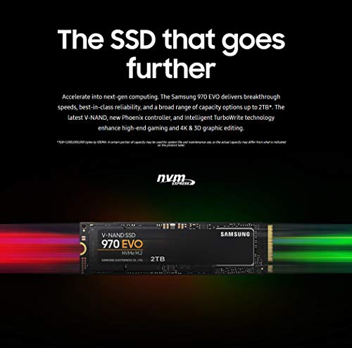 SAMSUNG 970 EVO SSD 2TB M.2 NVMe Interface Internal Solid State Drive + 2mo Adobe CC Photography with V-NAND Technology (MZ-V7E2T0BW)