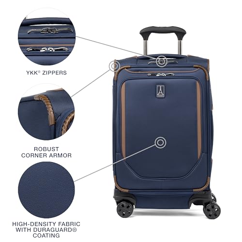 Travelpro Crew Classic Lightweight Softside Expandable Carry on Luggage, 8 Wheel Spinner Suitcase, Men and Women, Compact Carry On 20-Inch, Patriot Blue