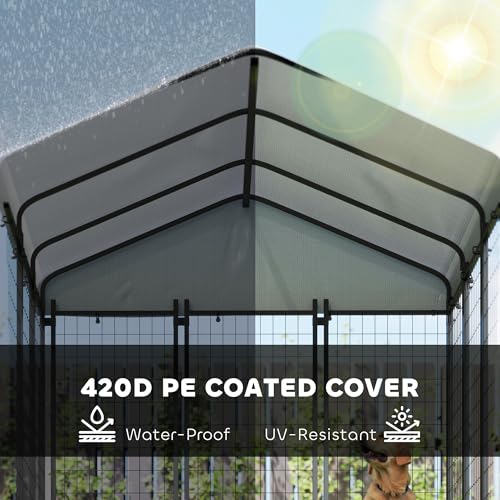 PawHut 4.6' x 4.6' x 5' Dog Kennel Outside, Welded Wire Outdoor Dog Kennel Run with Waterproof & UV Resistant Cover, for S&M Breeds, Chickens, Ducks, Black