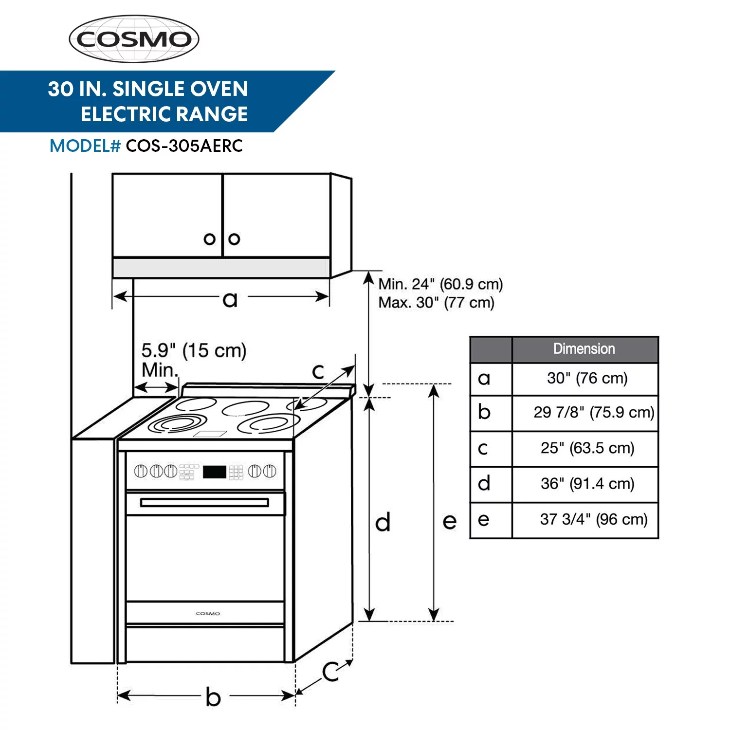Cosmo COS-305AERC 30 in. Stainless Steel Electric Range with Convection Oven