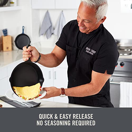 Dash Zakarian Nonstick Cast Iron Skillet with Pour Spouts for Searing, Baking, Grilling, Roasting and More