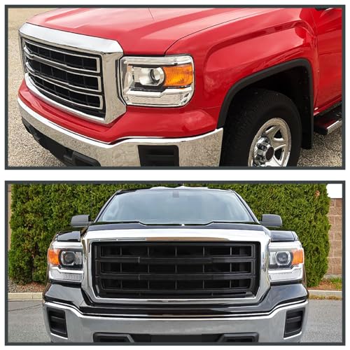 SPEC-D TUNING Black Housing Clear Lens Halo Projector Headlights w/LED Compatible with 2007-2013 Chevy Silverado 1500, 2007-2014 Chevy Silverado 2500HD/3500HD, Left + Right Pair Headlamps Assembly