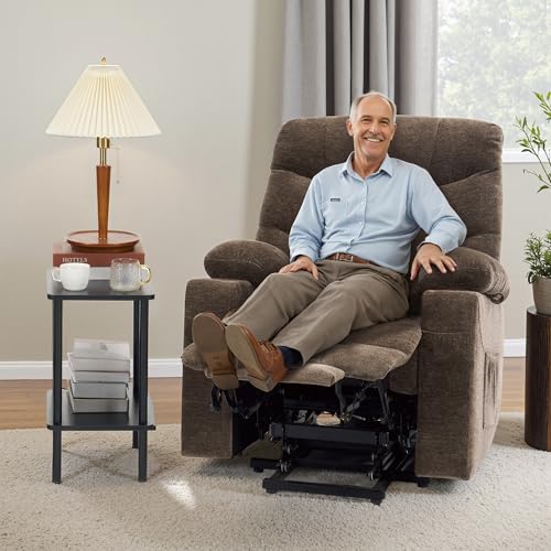 MCombo Power Lift Recliner Chair with Extended Footrest for Elderly People, Fabric 7287 (Navy Blue, Medium)