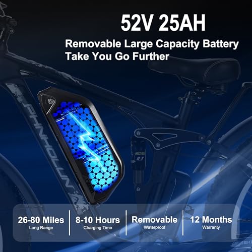 3000W Peak Fat-Tire Electric-Bike for Adults-Women-Men - Seeker24 Dual Motor Electric-Bicycle 52V 25AH Battery, 38MPH, Full Suspension Ebikes with 24 Inch for Off-Road Mountain Snow - US Warehouse
