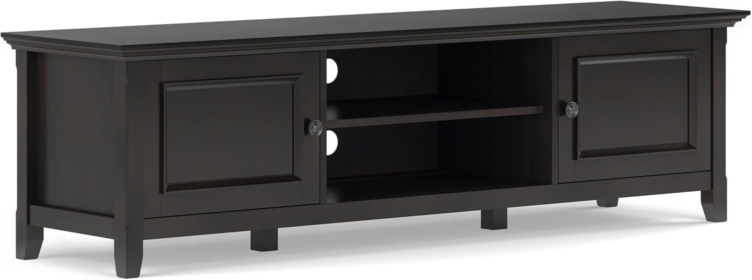 SIMPLIHOME Amherst SOLID WOOD Wide Transitional Media Stand for TVs up to 80 inches for The Living Room and Entertainment Center, 72 inch, Hickory Brown