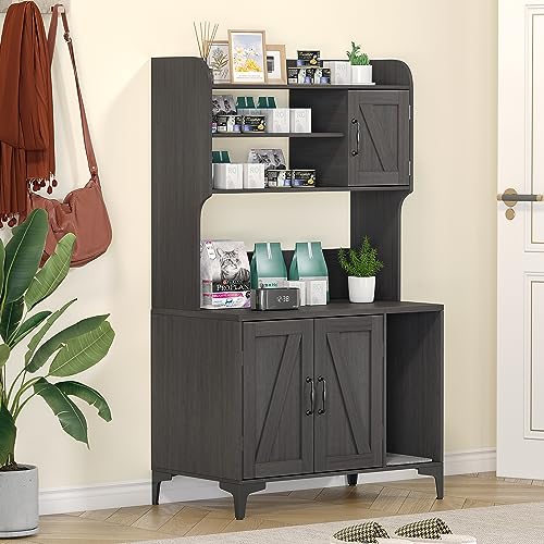 Cat Litter Box Furniture,Hidden Cat Box Enclosure with Shelf Storage, Wood Sturdy Cat Washroom Storage, Indoor Cat House Furniture, Grey