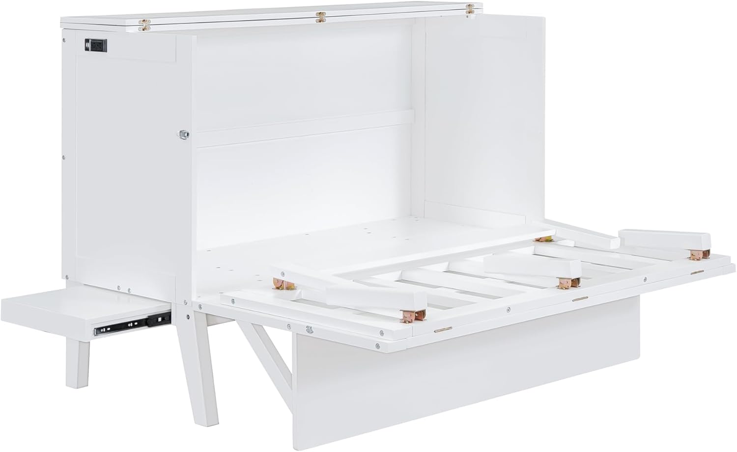 Murphy Bed Queen with Desk Board and Removable Shelves,Wooden Murphy Bed Cabinet with Charging Station, Space-Saving Modern Murphy Cube Wall Bed for Guest Room Home Office, White