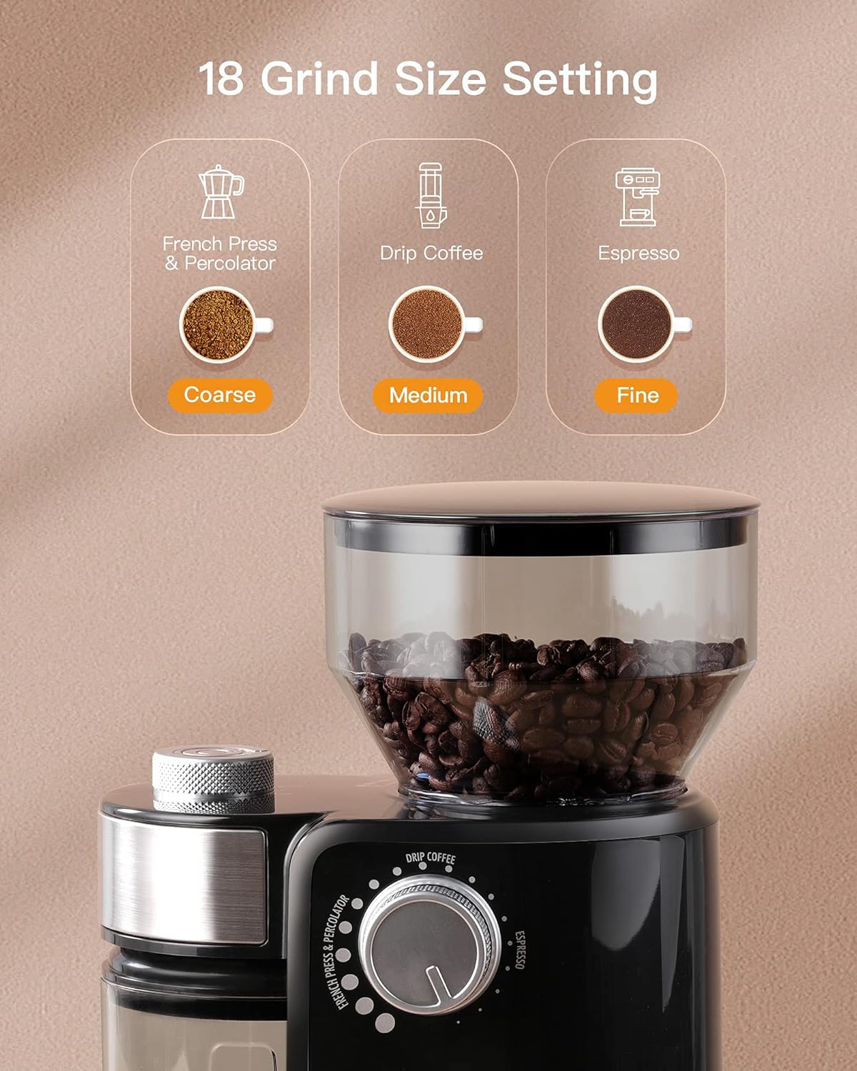 Electric Burr Coffee Grinder with 18 Grind Settings, Adjustable Burr Mill Coffee Grinder for Espresso, Drip Coffee, Percolator Coffee Pack of 2