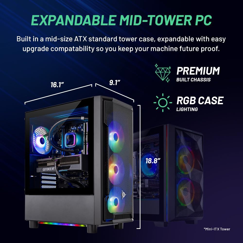 Skytech Gaming Skytech Shadow Gaming PC Desktop – AMD Ryzen 5 7600X 4.7 GHz, RTX 3060 Ti, 1TB NVME SSD, 32G DDR5 RGB, 600W Gold PSU, 240mm AIO, AC Wi-Fi, Windows 11 Home 64-bit,Black