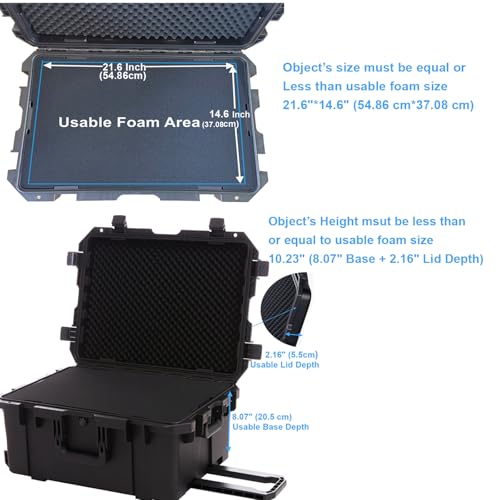 Regetek 27 Inch Waterproof Hard Case with Wheels,Customizable Foam,Rolling Hard Case for cameras,lenses, Camcorder,Drone,Instrument,equipment, tool, IP67,Shockproof,Gear Roller Case 27"x 20"x 13"