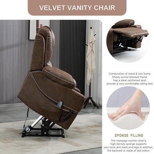 Power Lift Chair Lay Flat Recliner Infinite Position Electric Dual Motor Stand Up Lift Chair with Massage and Heat for Adults,Heavy Duty Recliners with 2 Remote Controls and Two Cup Holders