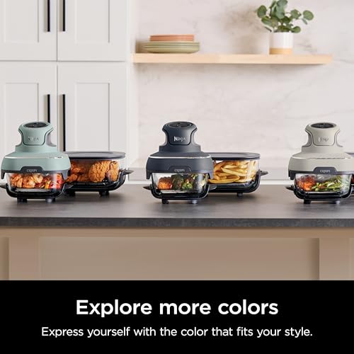 Ninja Crispi Air Fryer, Microwave, Freezer & Dishwasher Safe, Non Toxic Glass Portable Cooking System, 4 QT & 6 Cup Glass Containers with Storage Lids, Easy Meals, Air Fry, Bake, Green, FN101SG