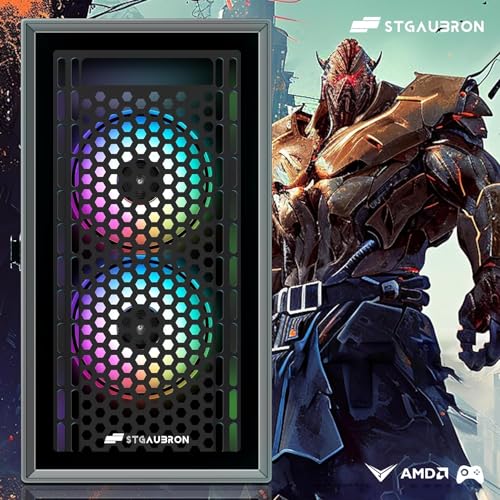 STGAubron Gaming PC Desktop Computer, Intel Core I7 up to 3.9 GHz, Radeon RX 580 8G, 16G RAM, 512G SSD, WiFi, Bluetooth 5.0, RGB Fan x6, RGB BT Sound Bar, Windows 10 Home