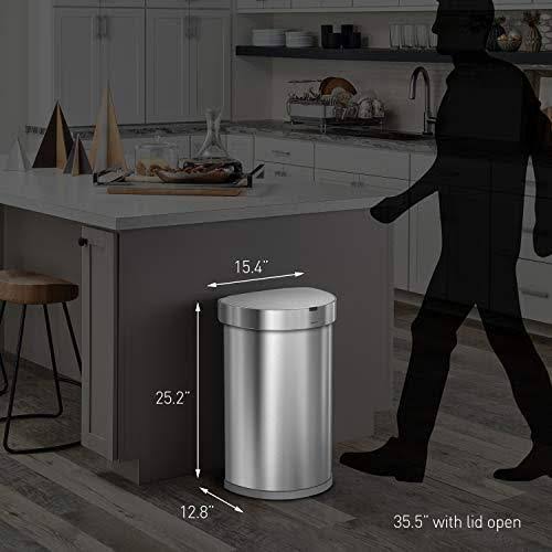 simplehuman 45 LITER Semi-Round Automatic Sensor Trash Can, Brushed Stainless Steel
