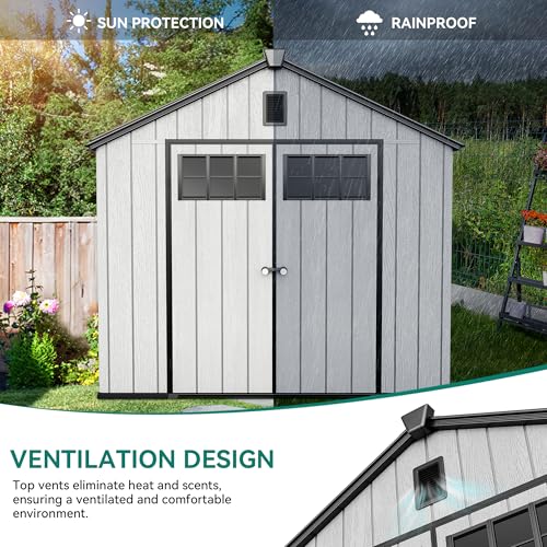 YITAHOME 8x6.2FT Outdoor Storage Shed w/o Floor, All-Weather Plastic Shed with Lockable Doors, Window & Vents, Plastic Tool Shed for Backyard, Patio, Poolside, Lawn, Gray