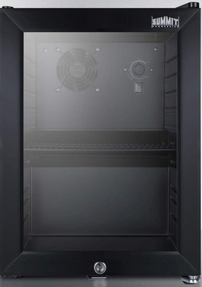 Summit SCR114L 14 Commercial Compact Refrigerator with 0.85 cu. ft. Capacity Factory Installed Lock LED Lighting Double Pane Tempered Glass Door in Black