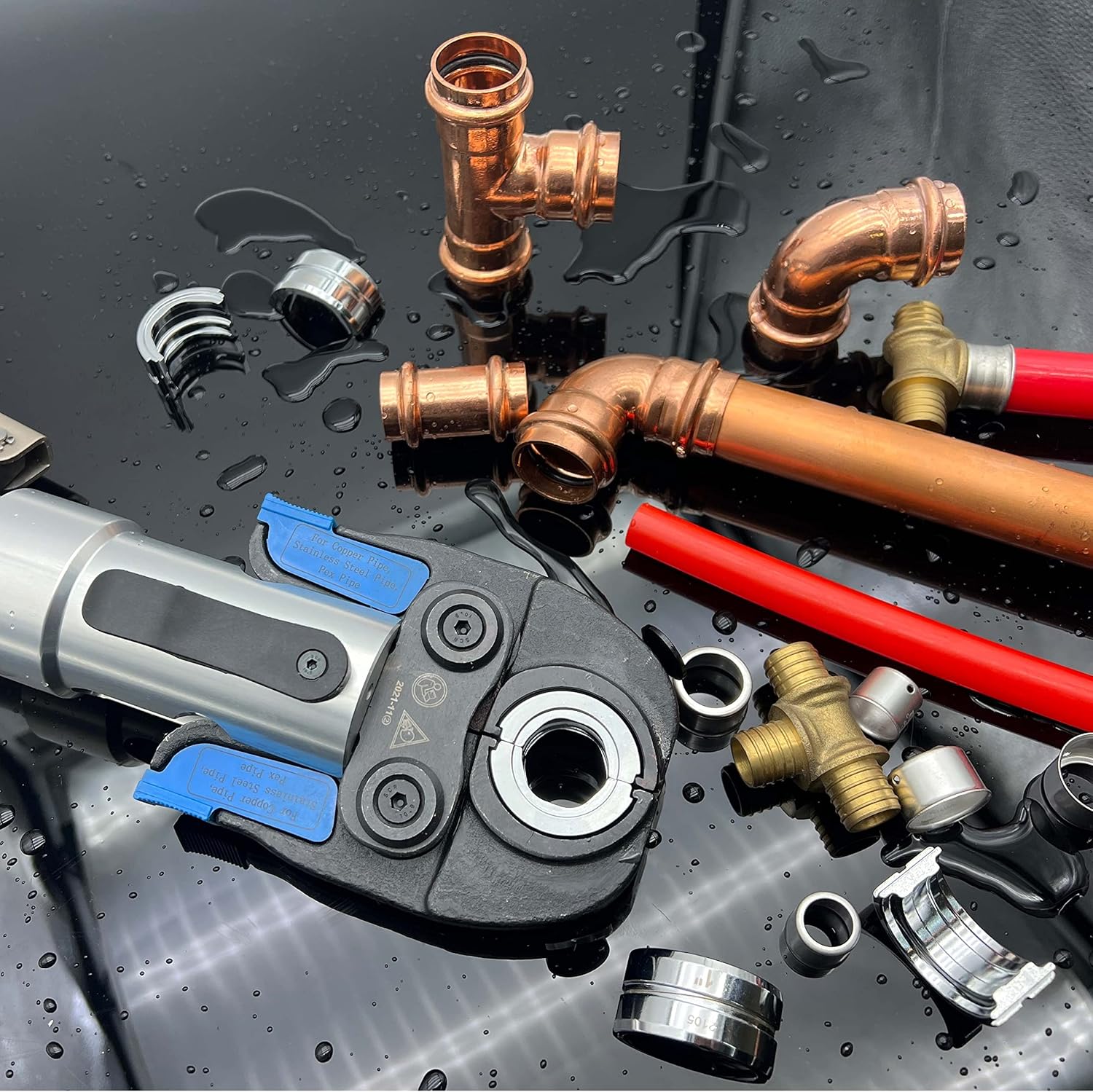 IBOSAD Copper Tube Fittings Hydraulic Pipe Crimping Tool with 1/2 inch,3/4 inch and 1 inch Jaw Copper Pipe Propress Crimpers Pressing Pliers,Suit for Narrow Space and Tee Fitting，Hydraulic drive