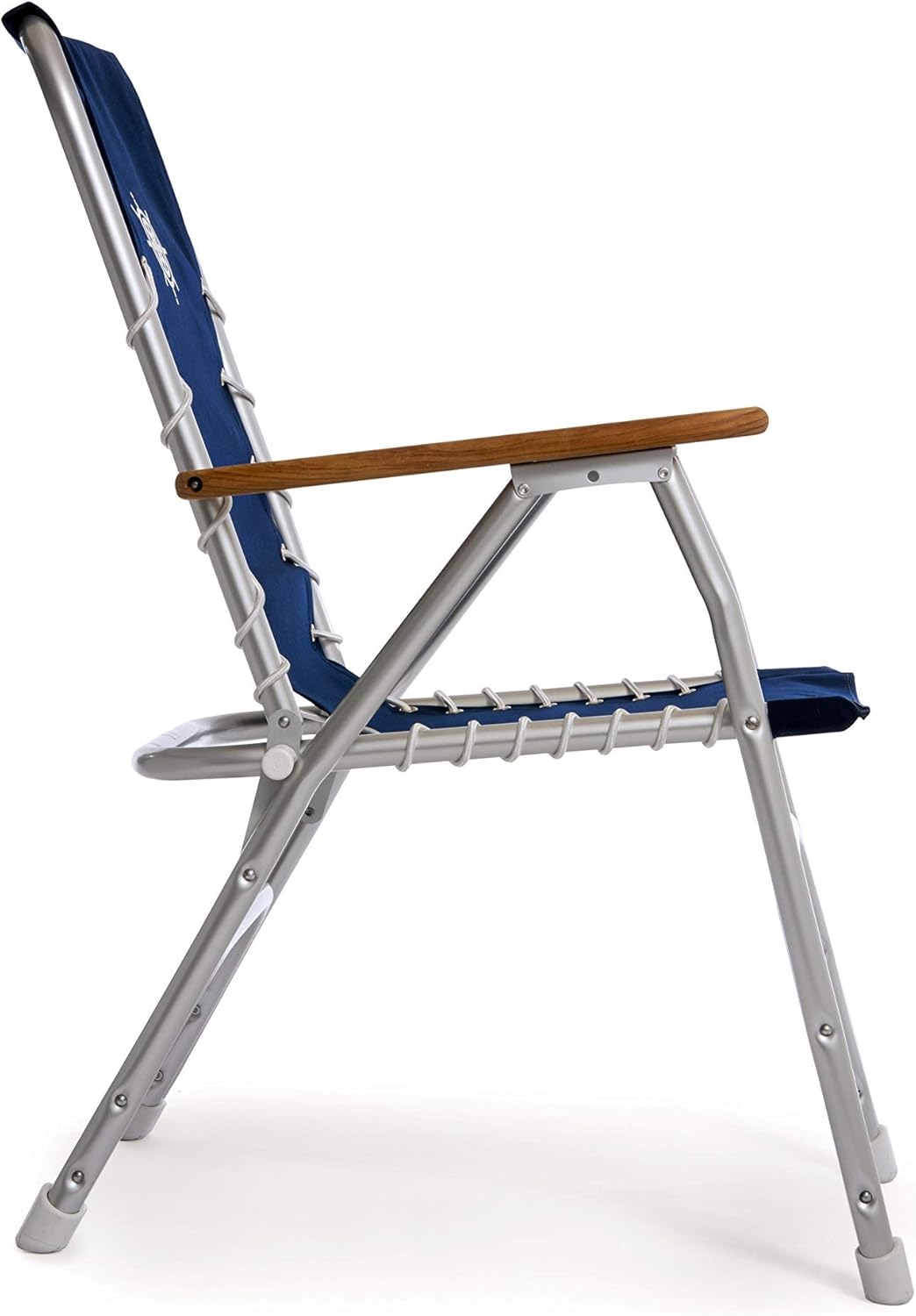Forma Marine Boat Chairs High Back Blue Deck Folding Marine Aluminum Teak Furniture Set of 2 M150B