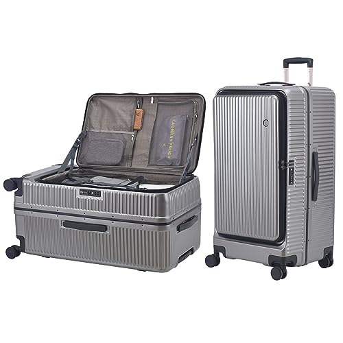 29 Inch Aluminum Checked Luggage with Side Opening Zipper, 40 * 37 * 77cm, 113L, Lightweight Hardshell ABS+PC Suitcase with TSA Lock, 360° Universal Wheels, White