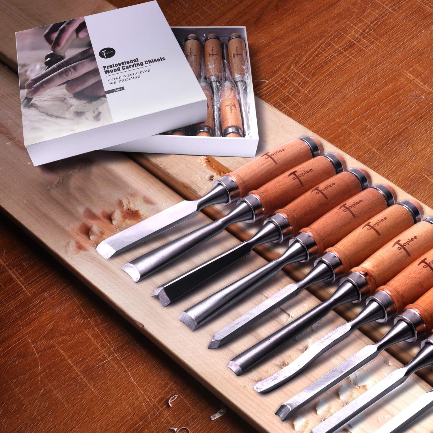 Atoplee 12pcs Wood Carving Hand Chisel Tool Carving Tools Woodworking Professional Gouges Set Pack of 2