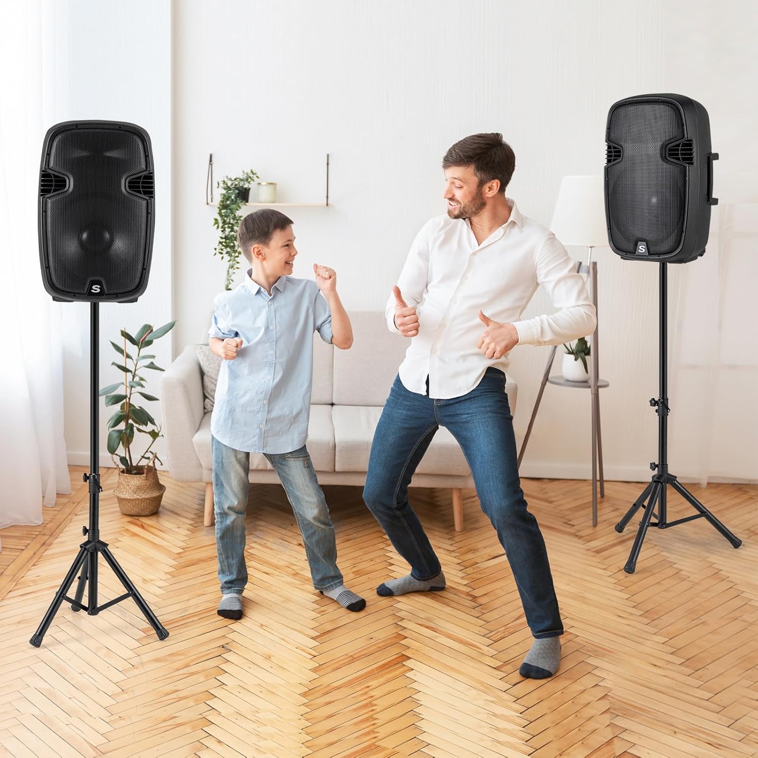 GOFLAME Portable 15" PA Speaker System Set, 3000W 2-Way Loudspeaker with Active + Passive Speaker, High Powered DJ Speaker with Bluetooth, USB/SD Card Reader, Stands, Microphone, Remote Control