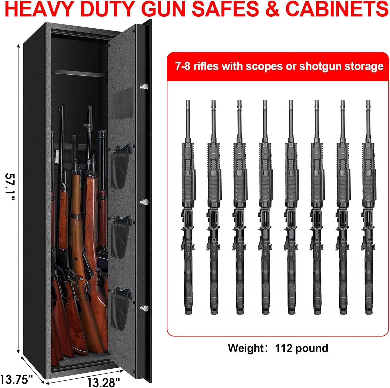 7-9 Large Long Gun Safe for Home Rifle and Pistols, Biometric Gun Safes for Rifles and Shotguns, Fireproof Gun Safe with Removable Gun Rack, LED Light and Pistol Pockets
