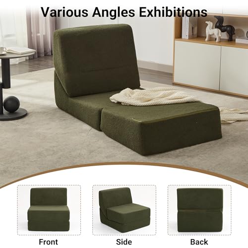 3-in-1 Folding Sofa Bed, Foldable Sofa Chair with Memory Foam for Small Space, Fold Out Couch Bed for Living Room, Floor Couch Bed for Bedroom, Pink