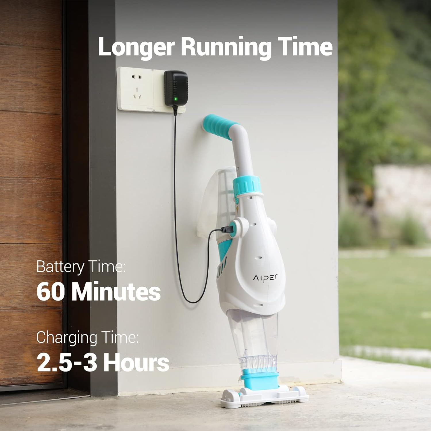 AIPER Pool Vacuum Cordless - Handheld Rechargeable Cleaner | 60 Min Run Time, Spa Vacuum for Hot Tub, Strong Suction for Above Ground & Inground Pools - Pilot H1