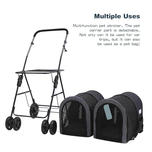 Folding Double Decker Pet Stroller, 4 Wheel Dog Stroller for Large Or 2 Dogs, Dog Stroller with Small Pocket, Pet Can Easily Walk in/Out Up to 22 Lbs,A